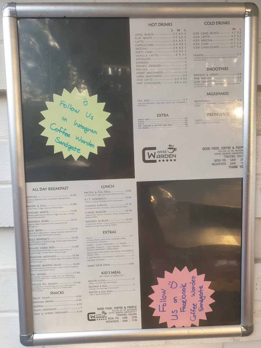 Coffee warden menu board