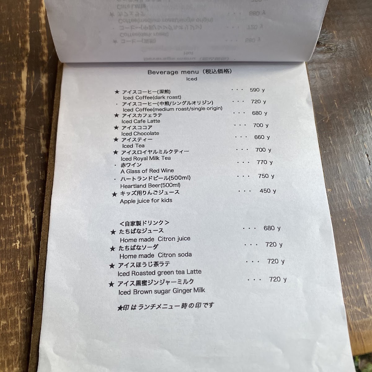 Cafe Kari Renge menu board