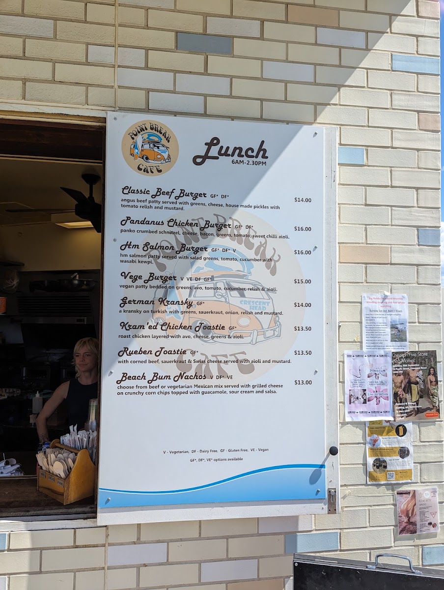 Point Break Cafe - Crescent Head menu board