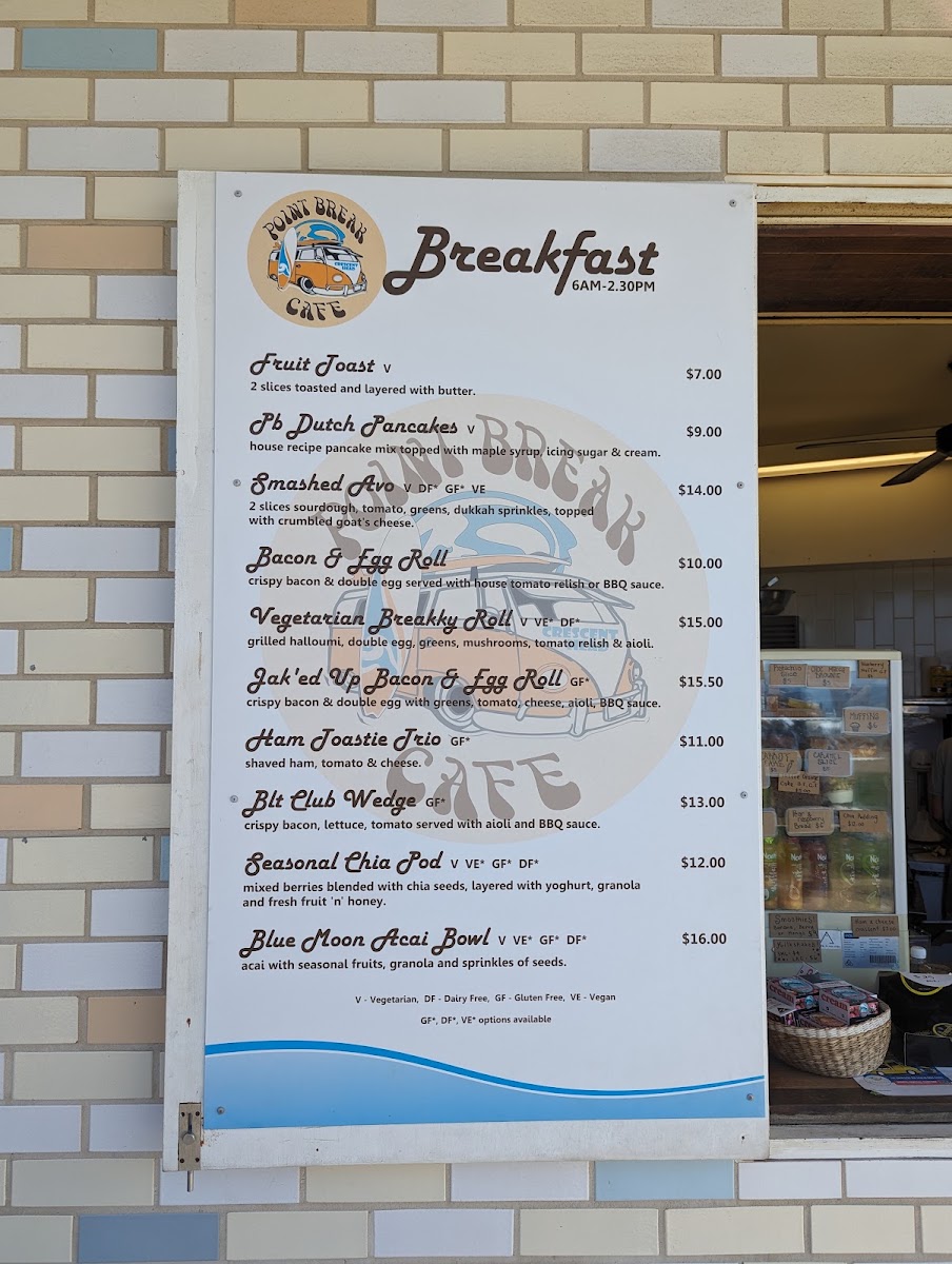 Point Break Cafe - Crescent Head menu board