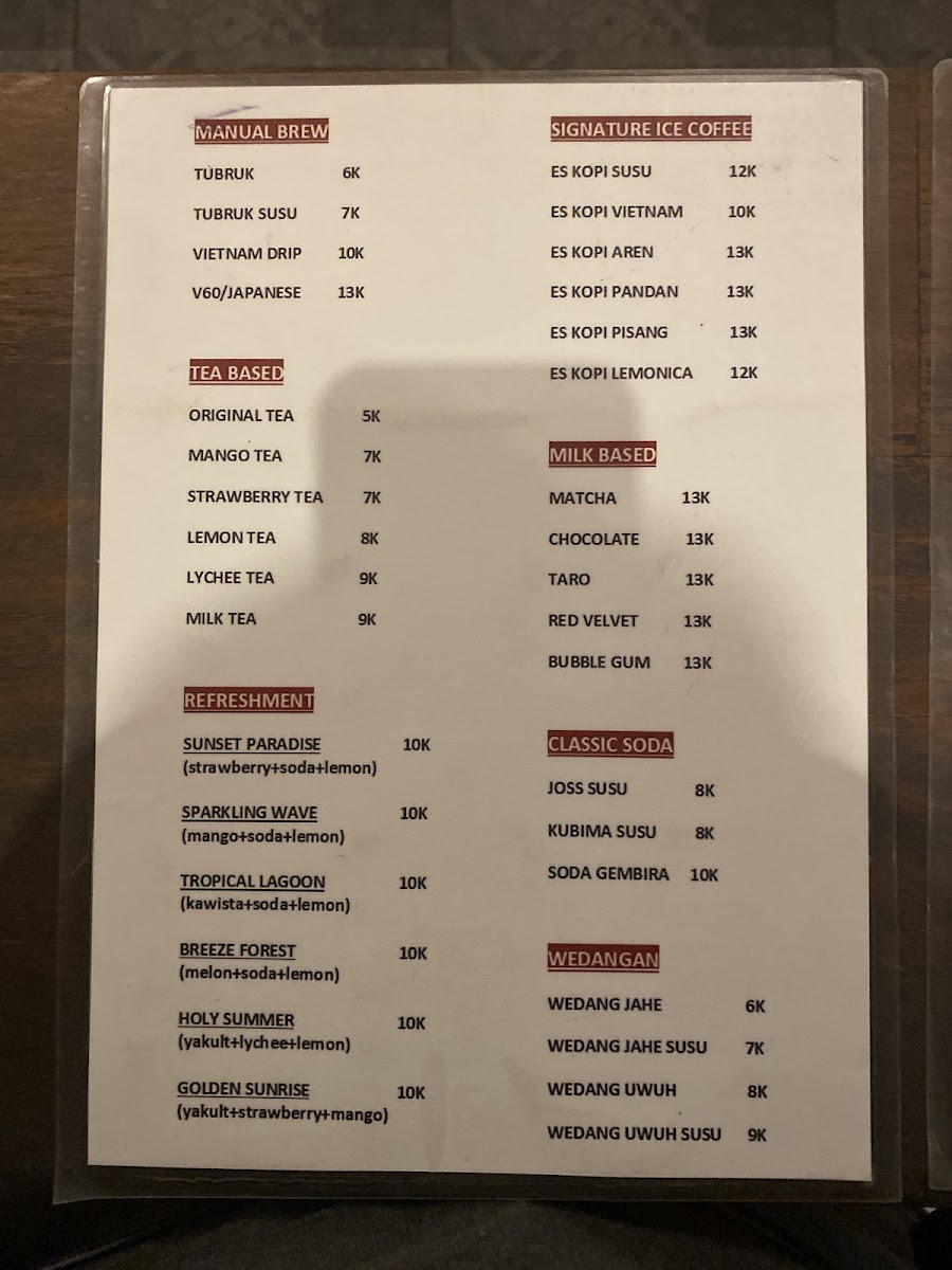 Seteduh Coffee menu board