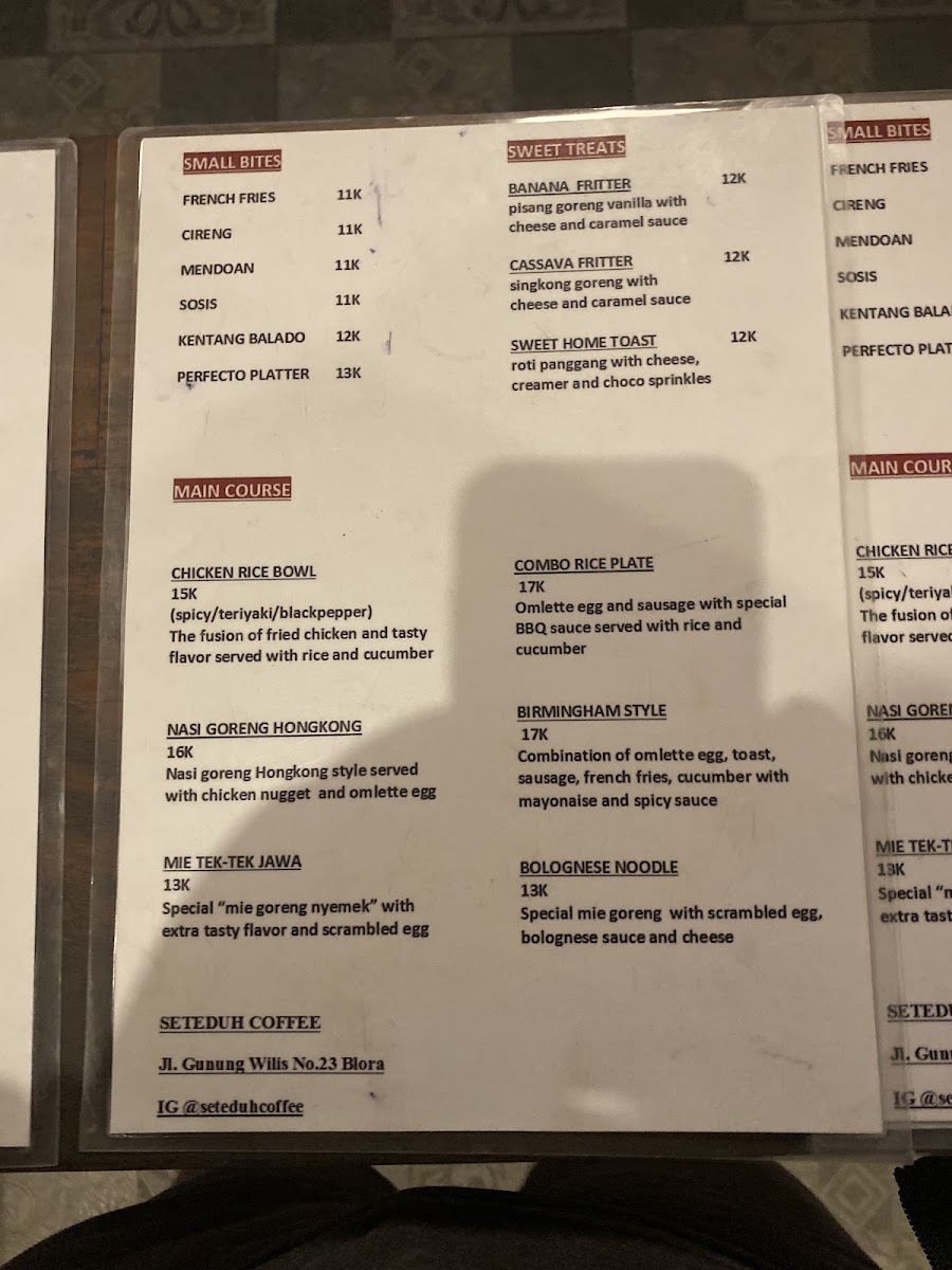 Seteduh Coffee menu board