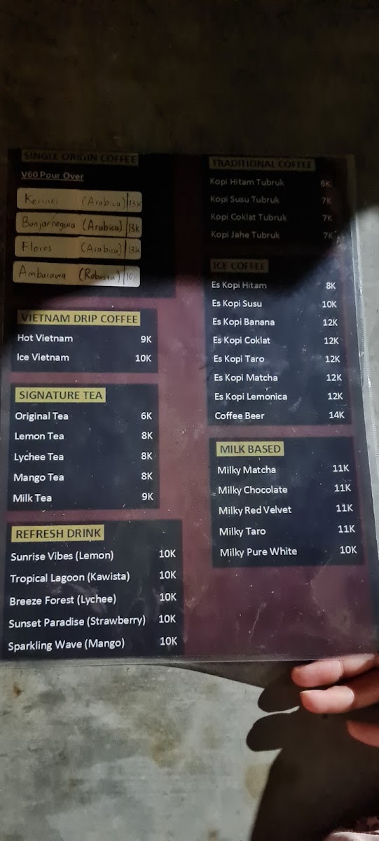 Seteduh Coffee menu board