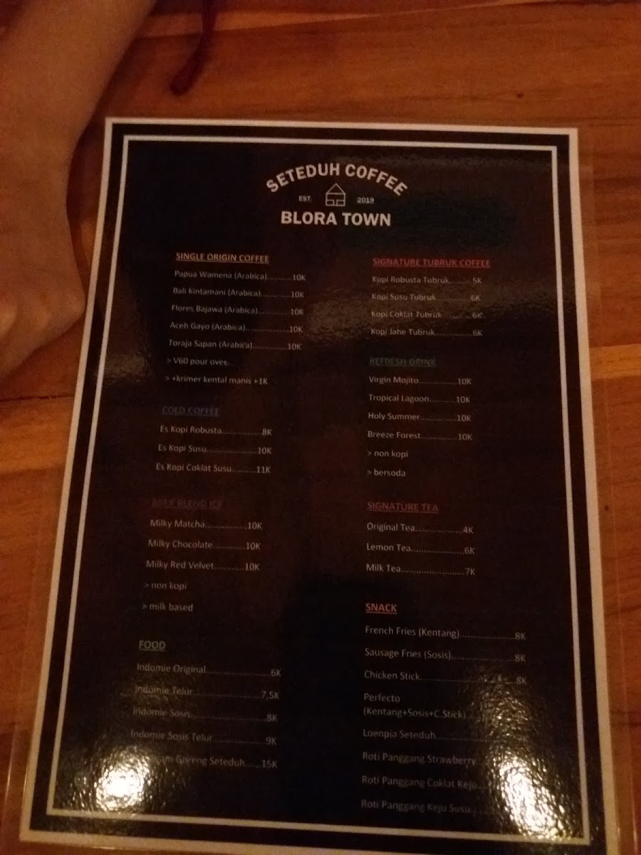 Seteduh Coffee menu board