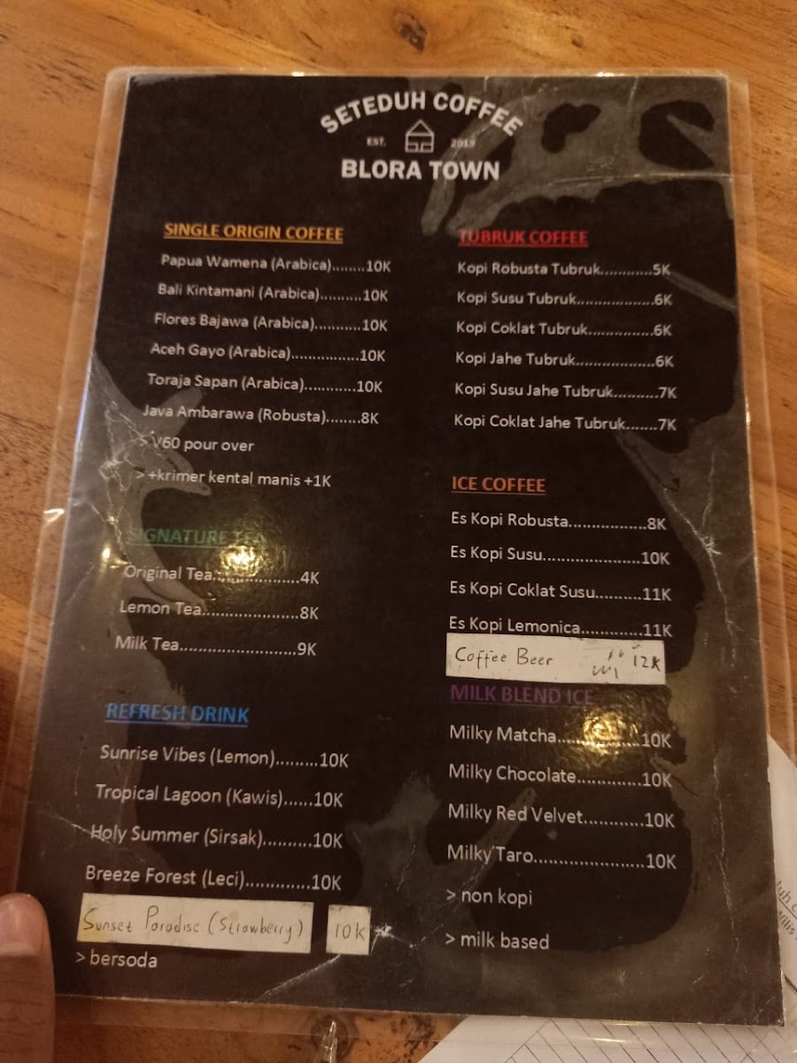Seteduh Coffee menu board