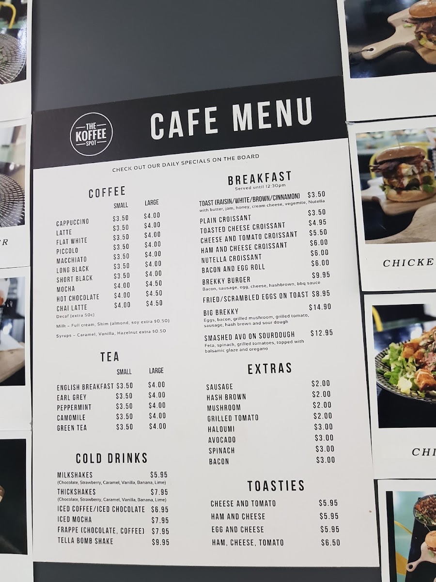 The koffee spot menu board