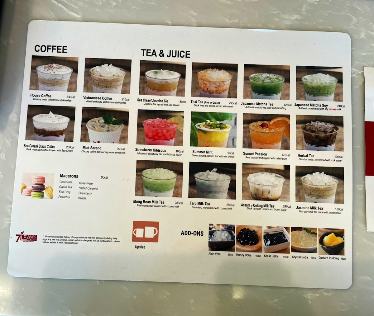 7 Leaves Montebello menu board