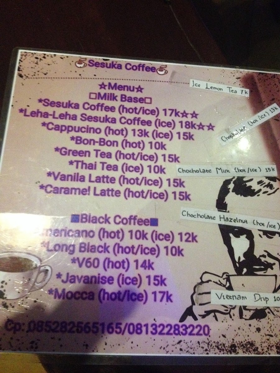 Sesuka Coffe menu board