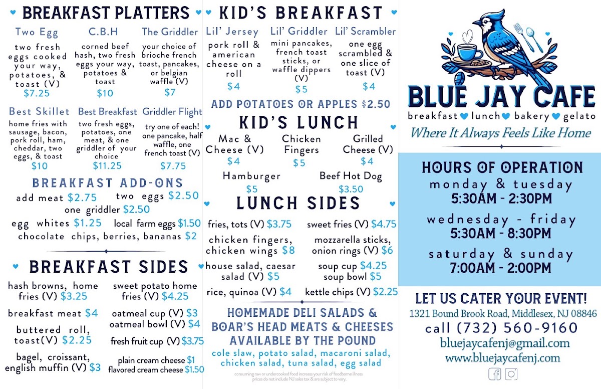 Blue Jay Cafe menu board
