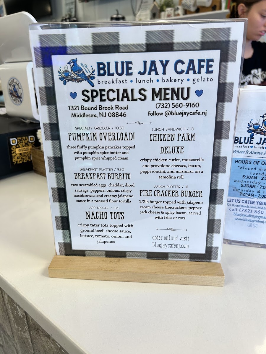 Blue Jay Cafe menu board