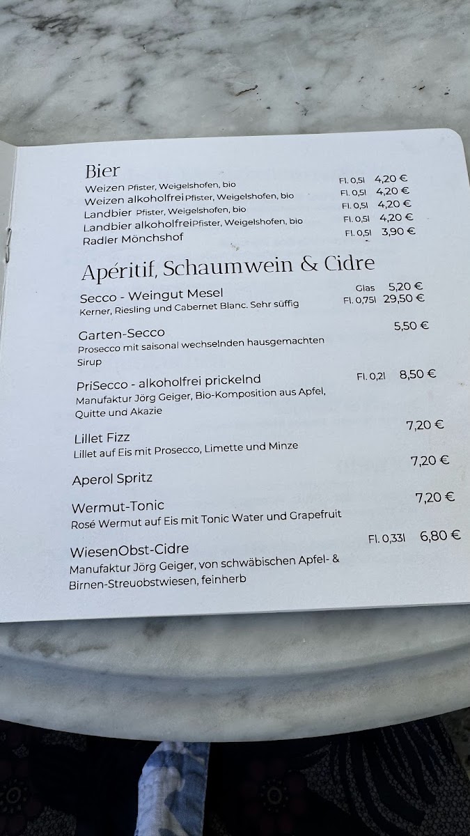 Augustins Gartencafé menu board