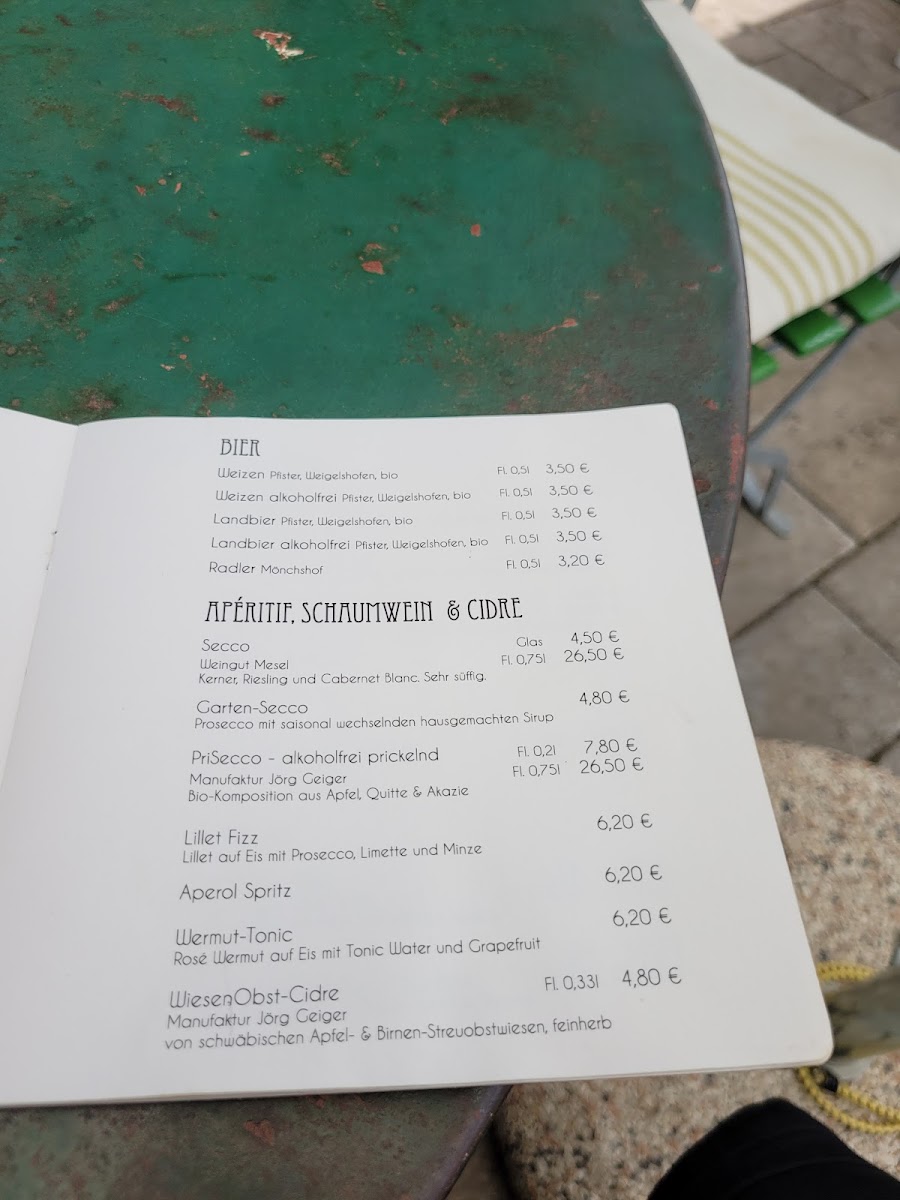Augustins Gartencafé menu board