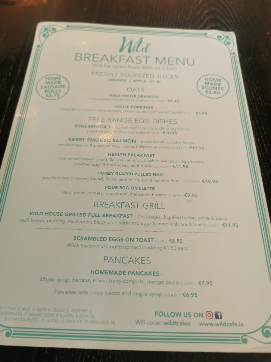 Wild Café menu board