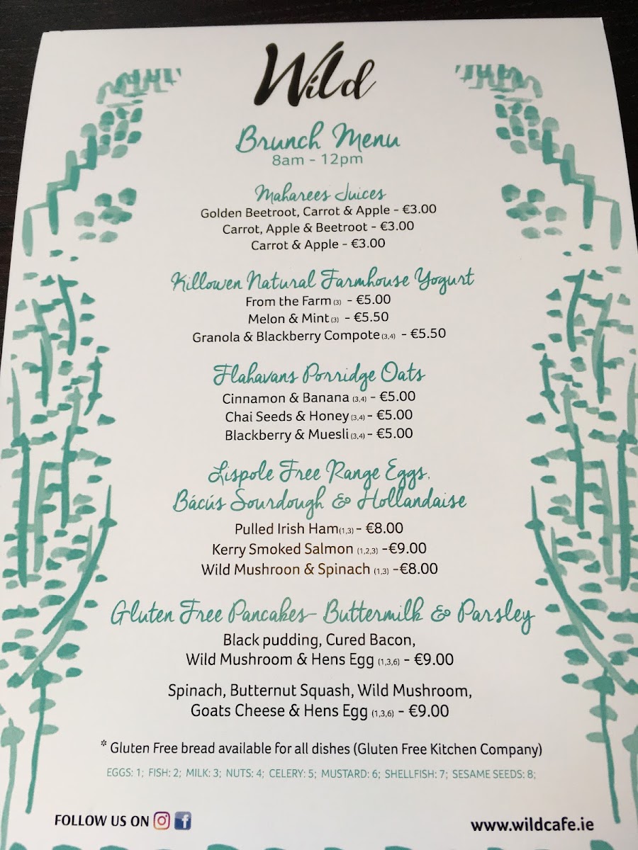 Wild Café menu board