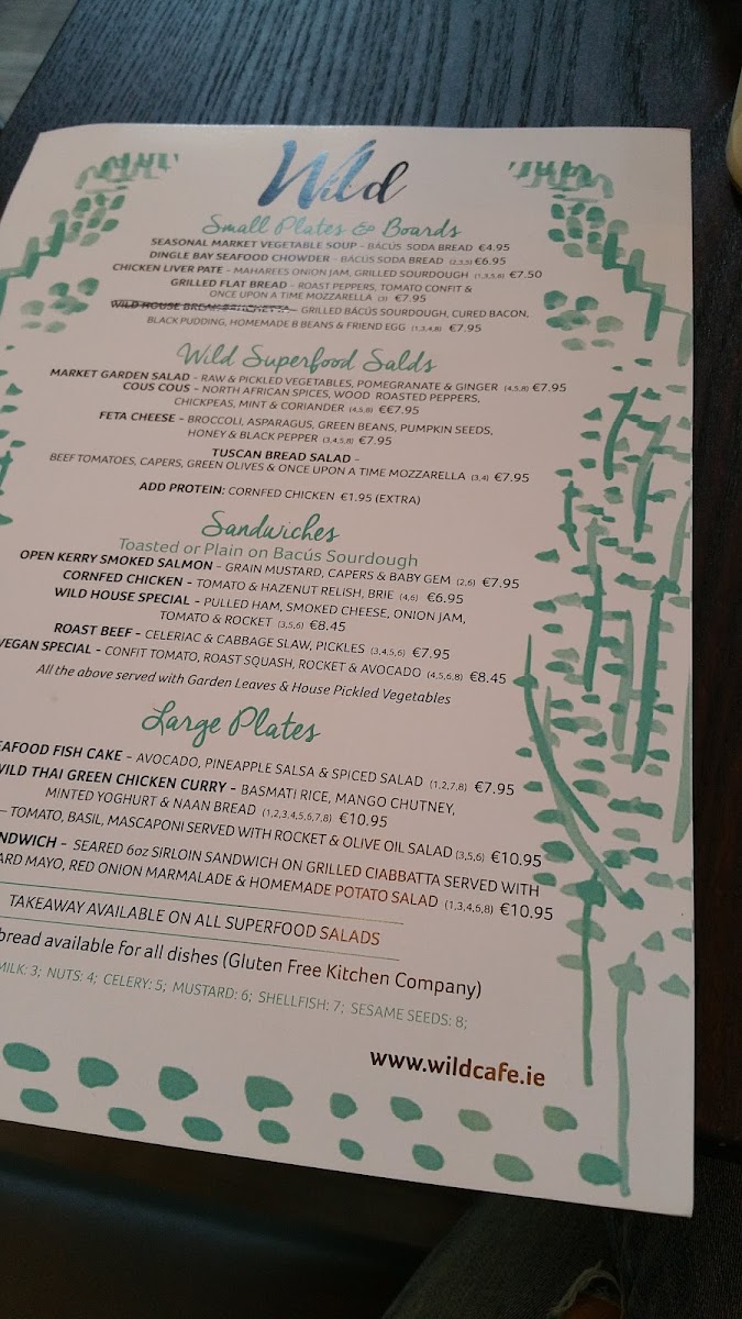 Wild Café menu board