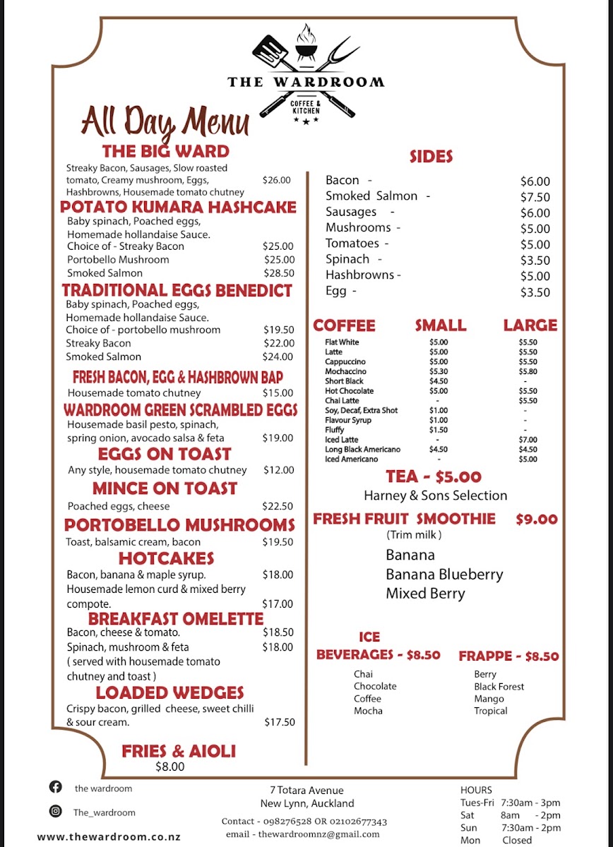 The Wardroom - Coffee & Kitchen menu board