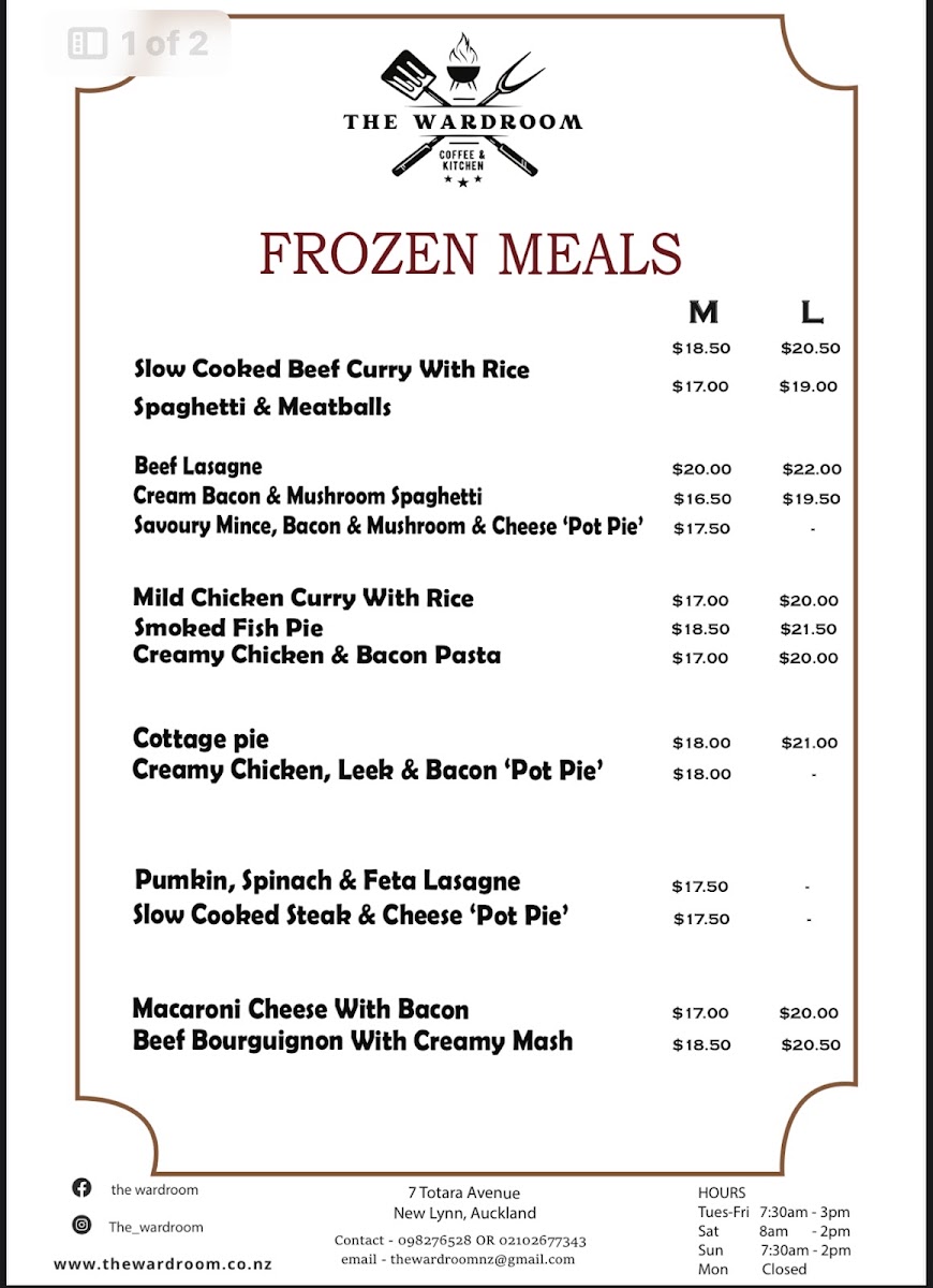The Wardroom - Coffee & Kitchen menu board