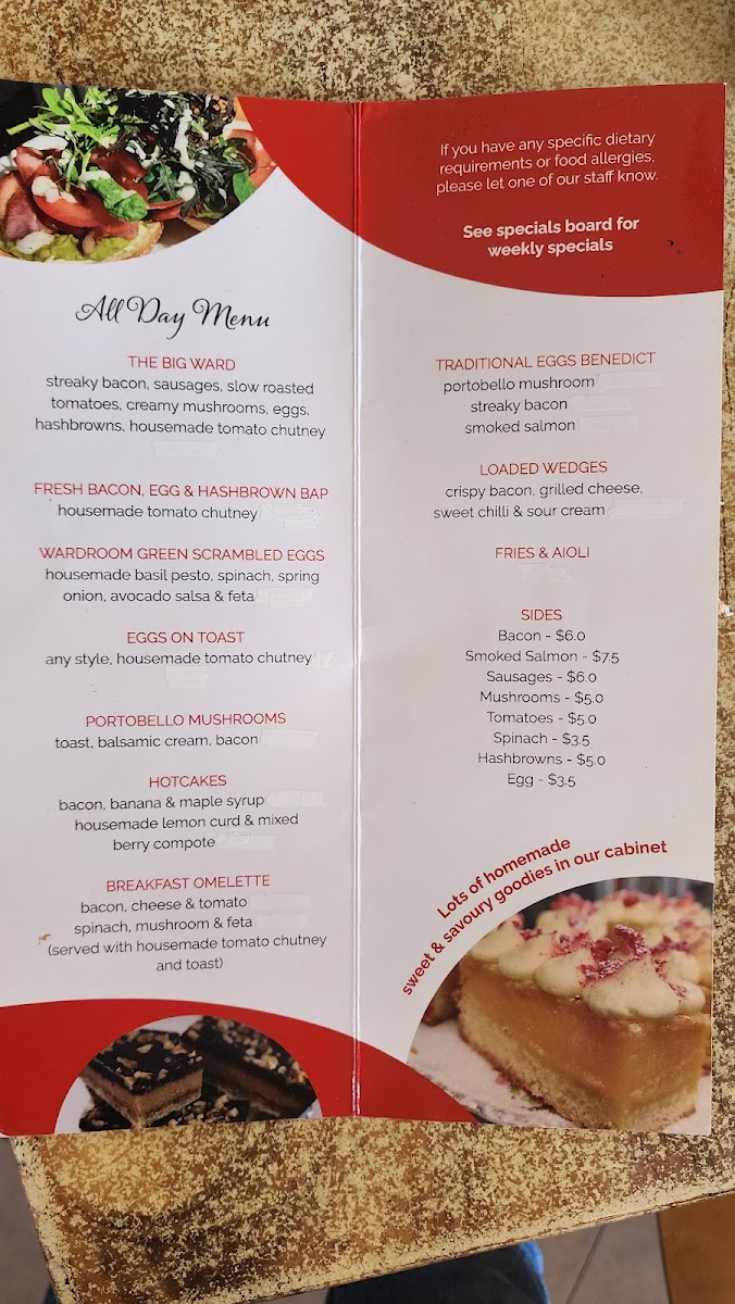The Wardroom - Coffee & Kitchen menu board