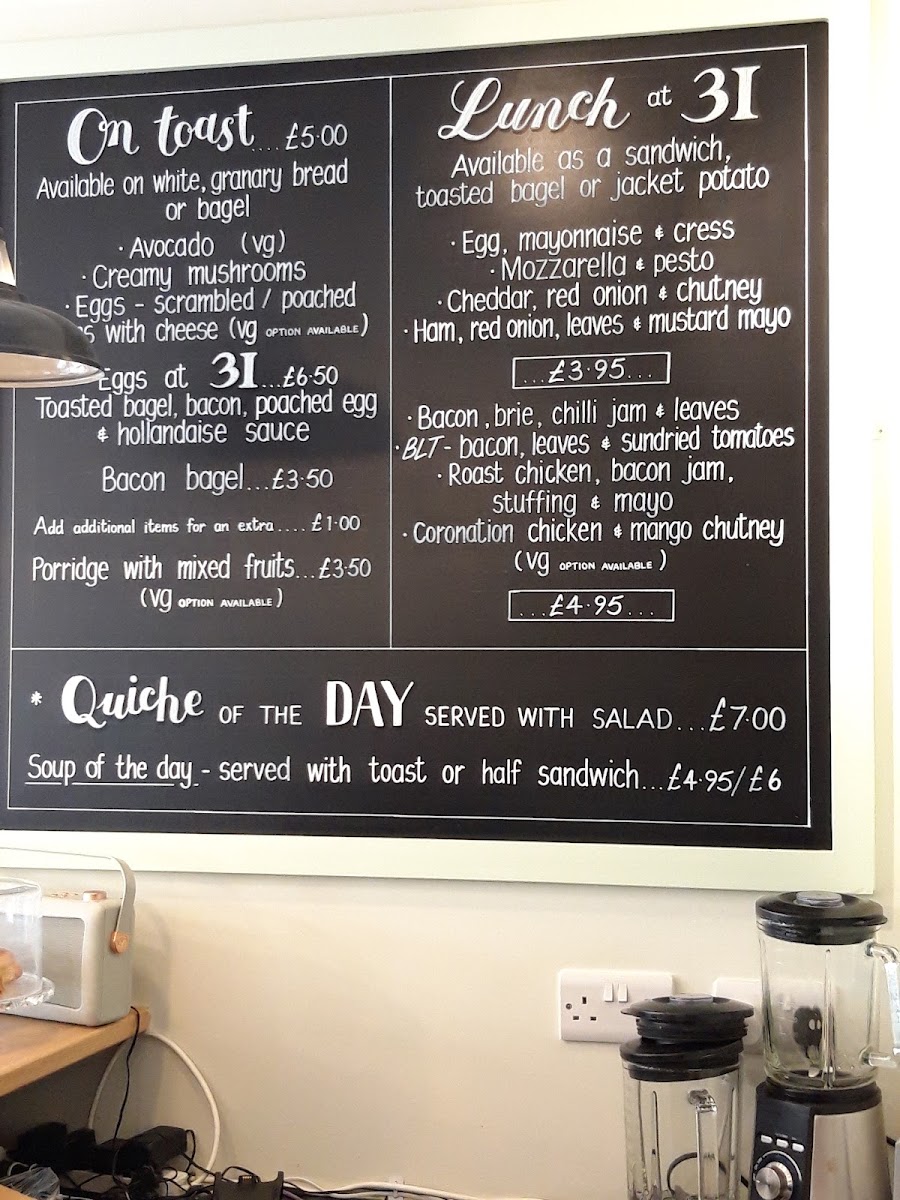 At Table 31 menu board