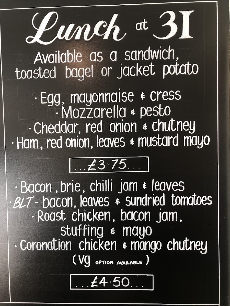 At Table 31 menu board