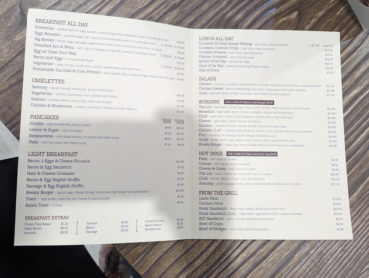 Tea Tree Gully Coffee Shoppe menu board