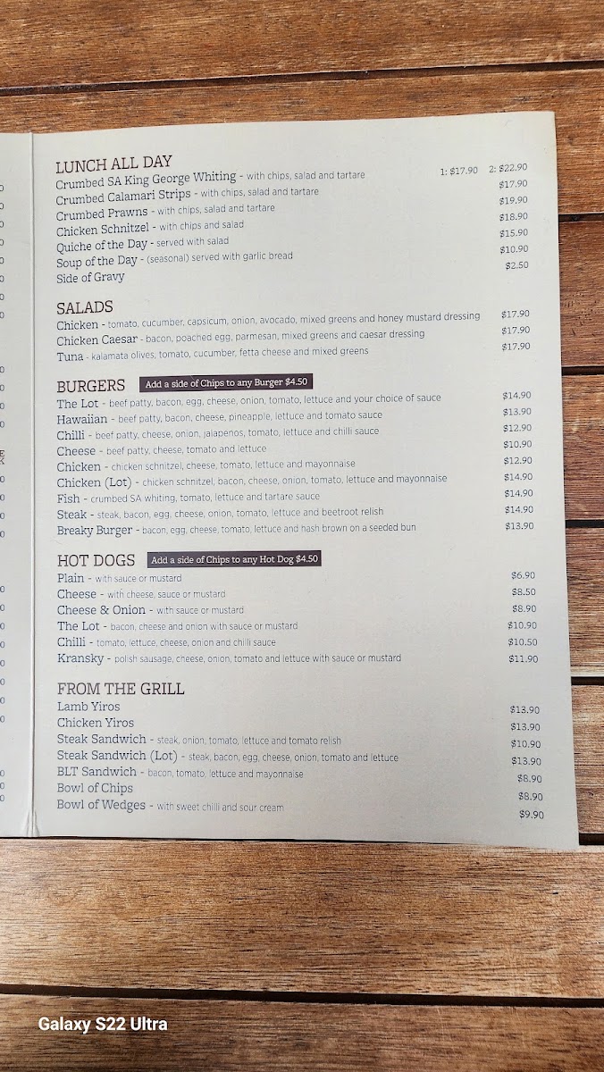Tea Tree Gully Coffee Shoppe menu board