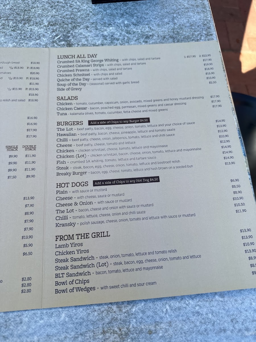 Tea Tree Gully Coffee Shoppe menu board