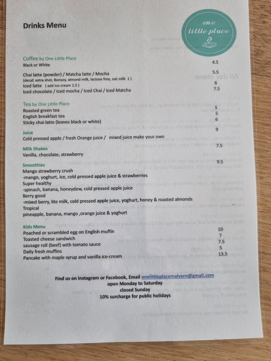 One Little Place menu board