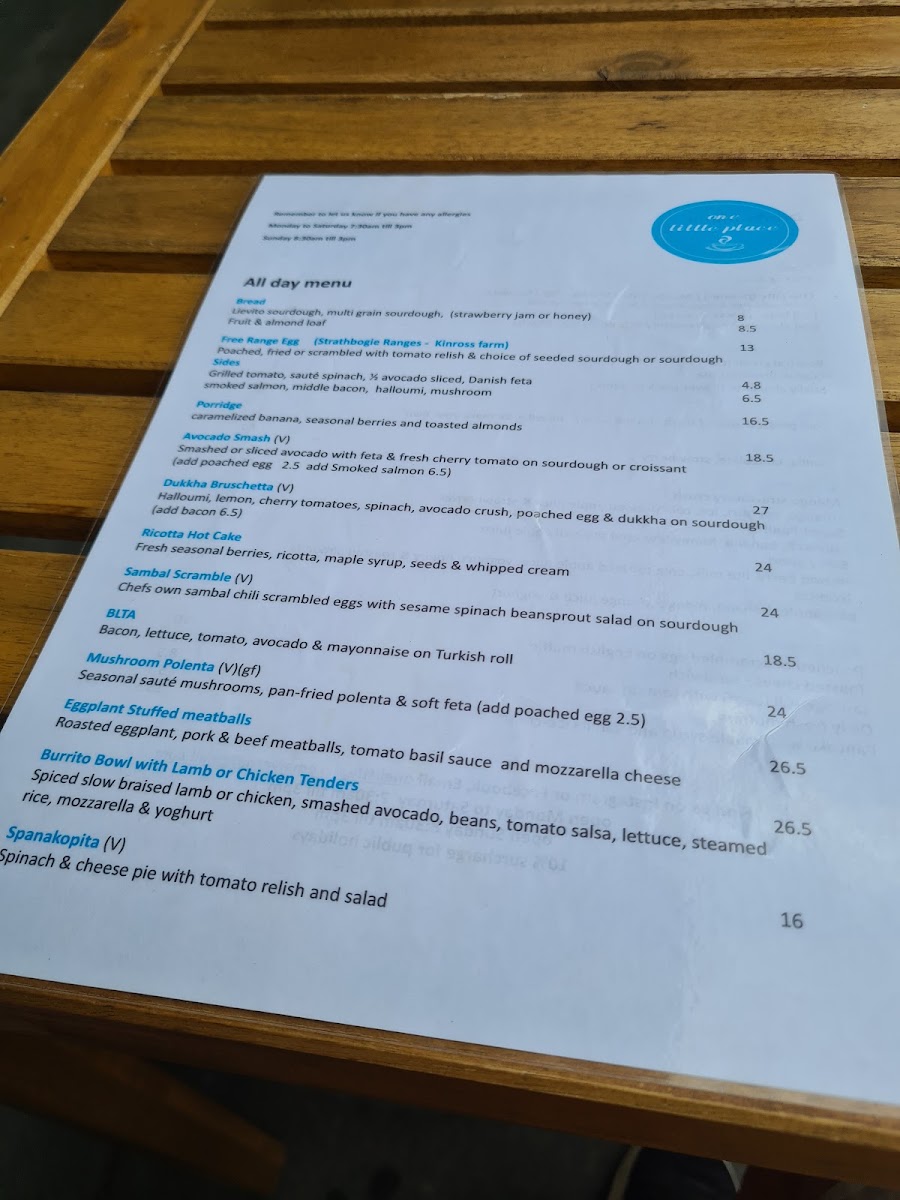One Little Place menu board