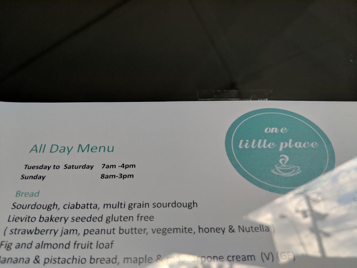 One Little Place menu board