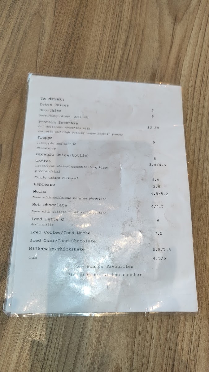Bohäus Cafe menu board