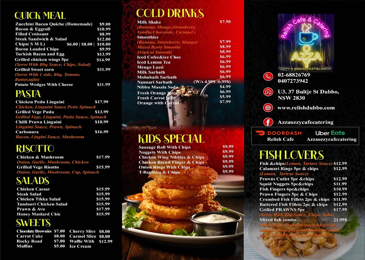 Relish Cafe & Catering menu board
