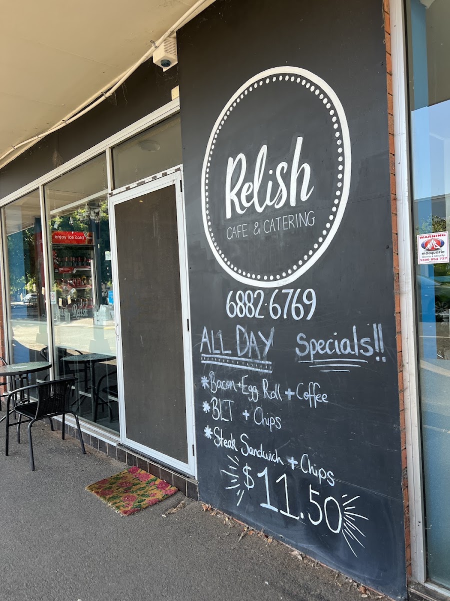 Relish Cafe & Catering menu board