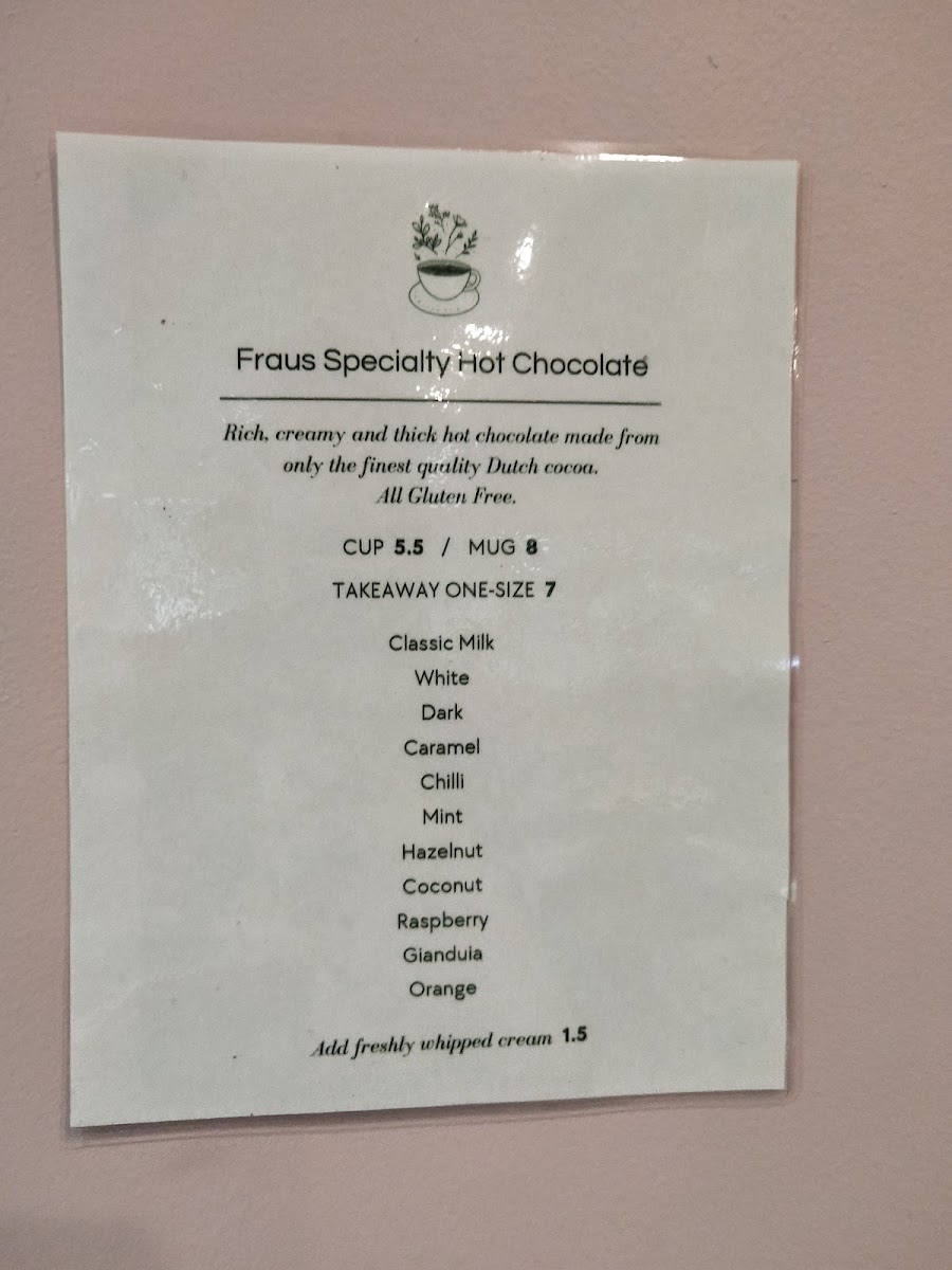 Hot Chocolate House menu board