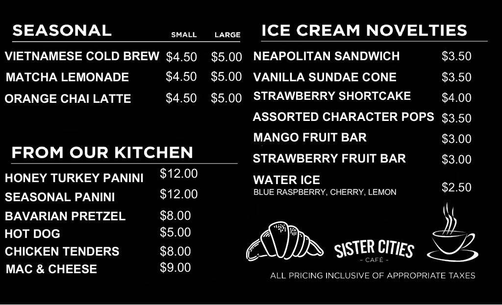 Sister Cities Café menu board