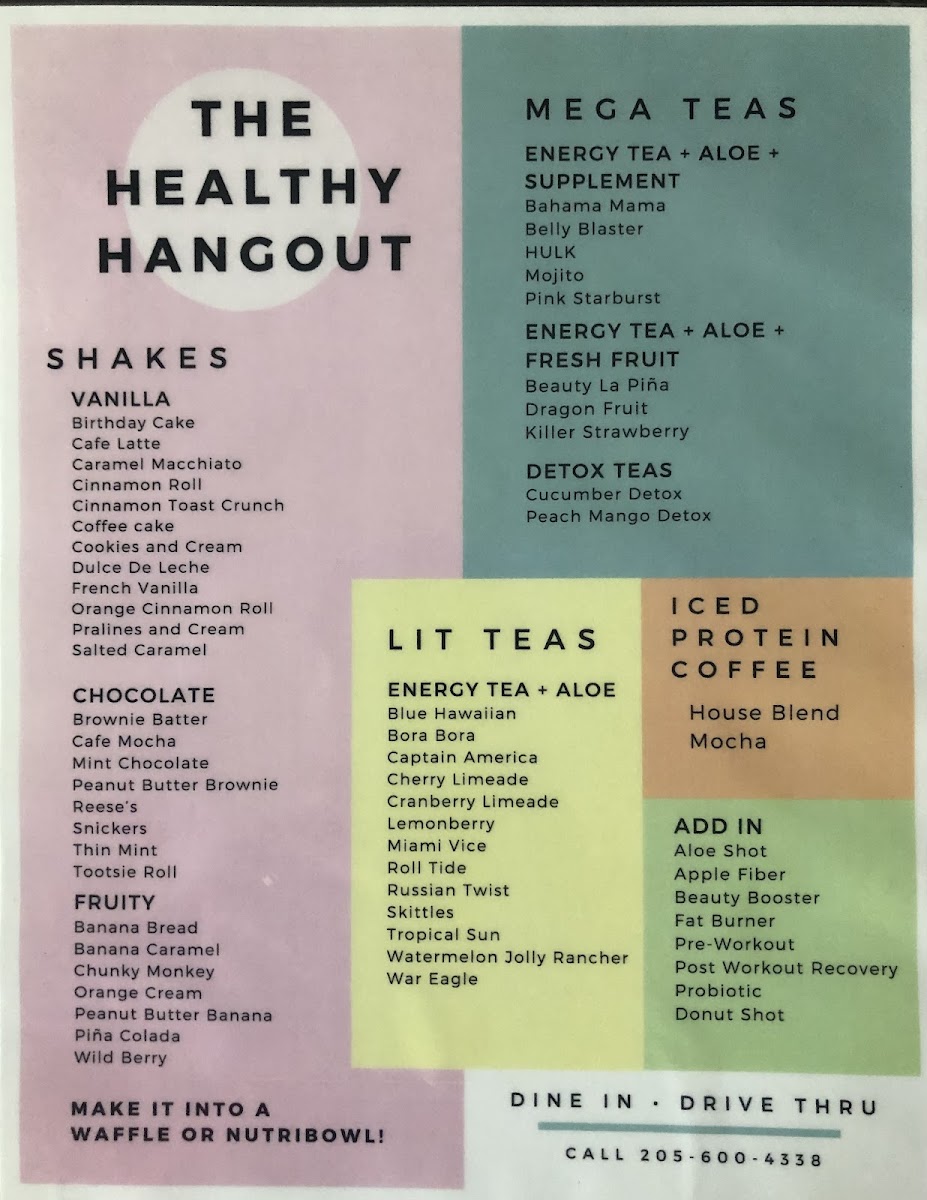 The Healthy Hangout menu board