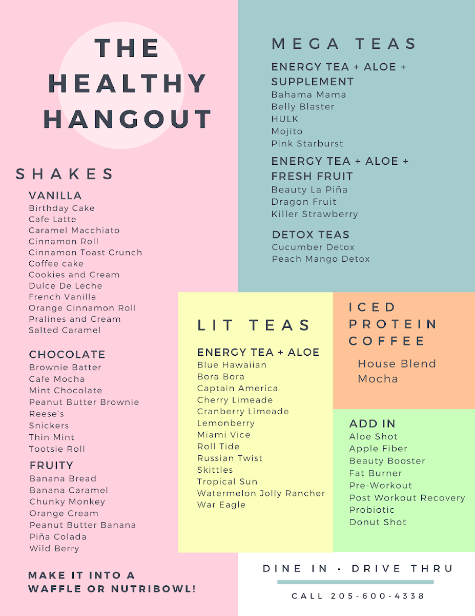 The Healthy Hangout menu board