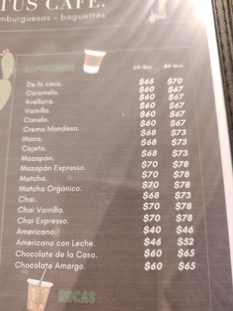El Cactus Cafe menu board