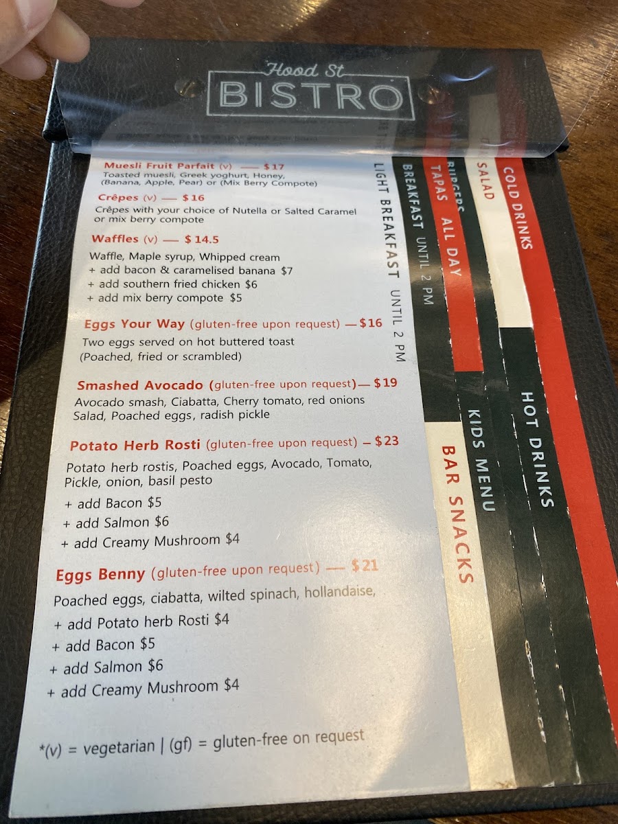 Hood street bistro menu board
