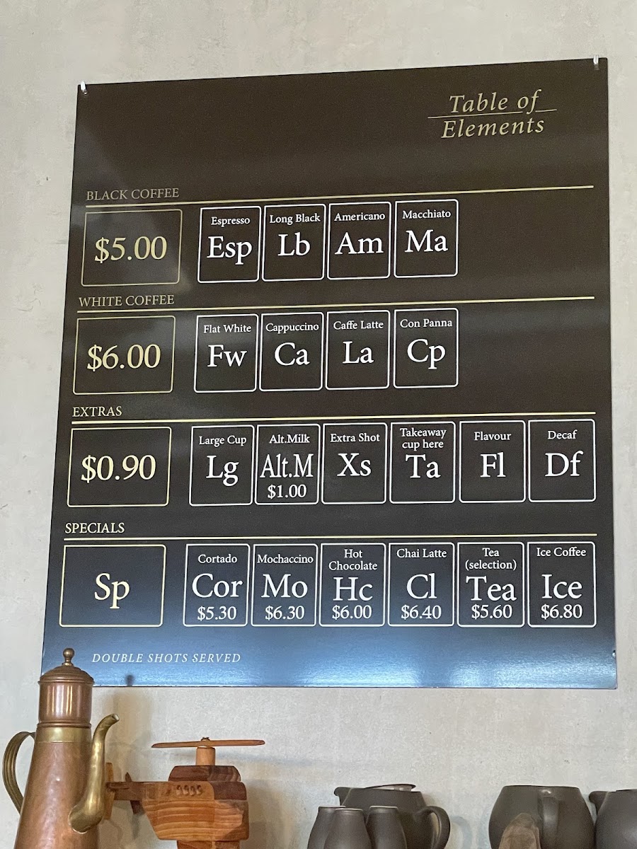 The Baker's Coffee Shop menu board