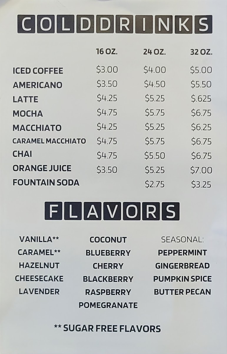 Meg's Timberline Cafe menu board