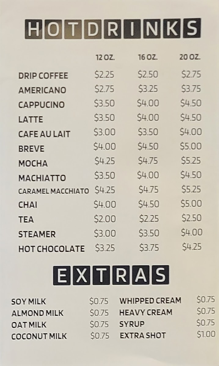 Meg's Timberline Cafe menu board
