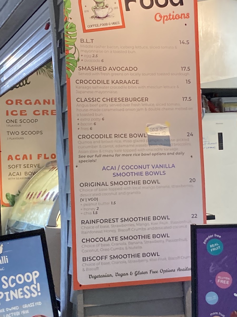 Here's Good Cafe (Frogs on Coondoo) menu board