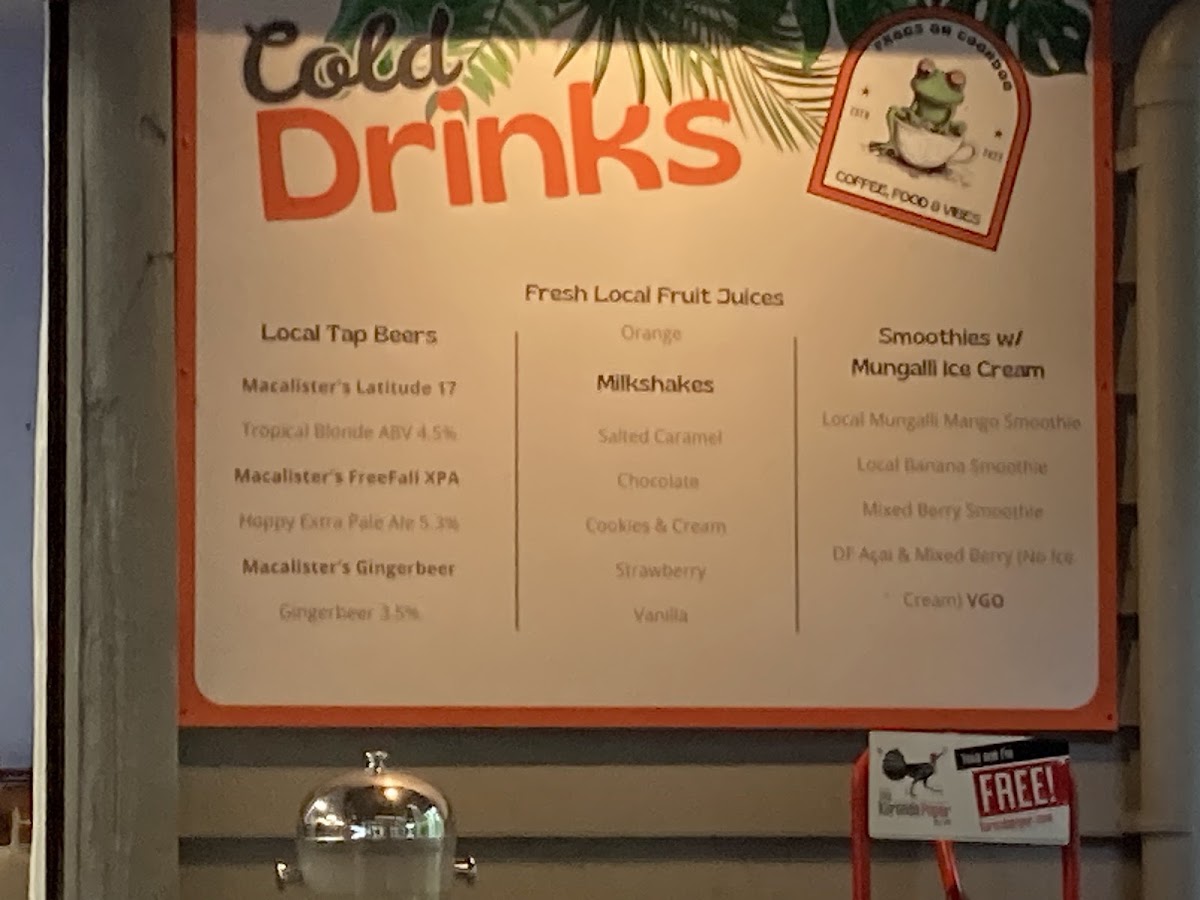 Here's Good Cafe (Frogs on Coondoo) menu board