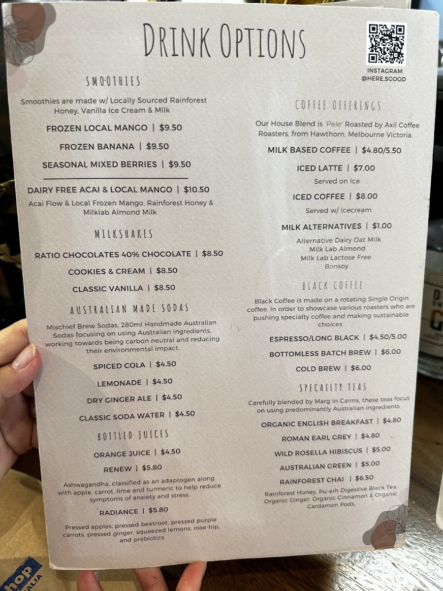 Here's Good Cafe (Frogs on Coondoo) menu board