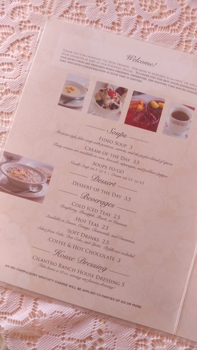 Tea With Friends menu board