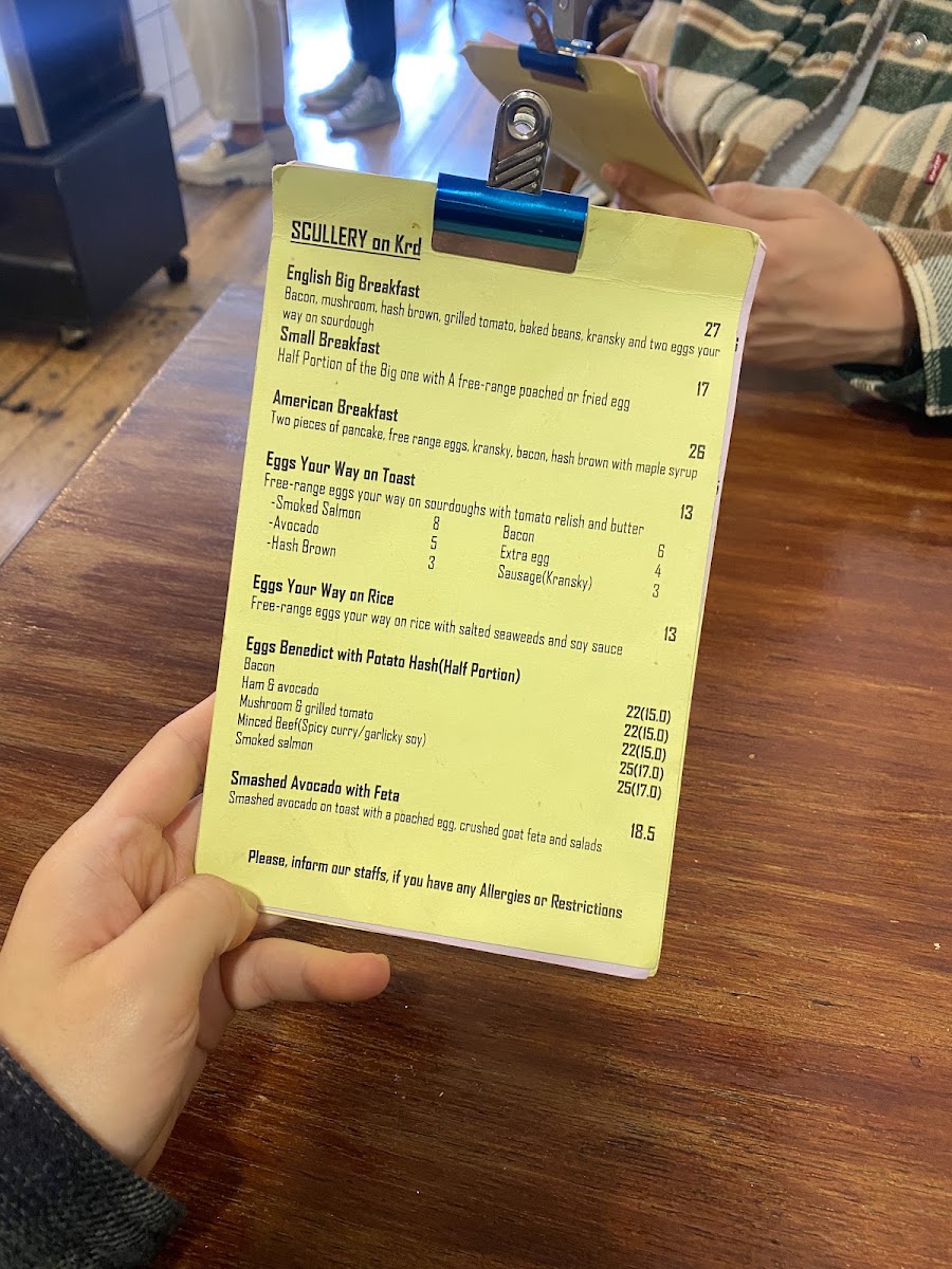 Scullery menu board