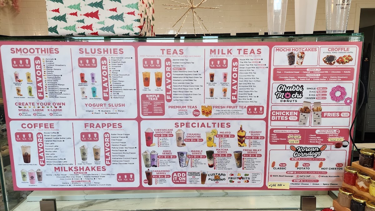 Sweet Boba Co menu board