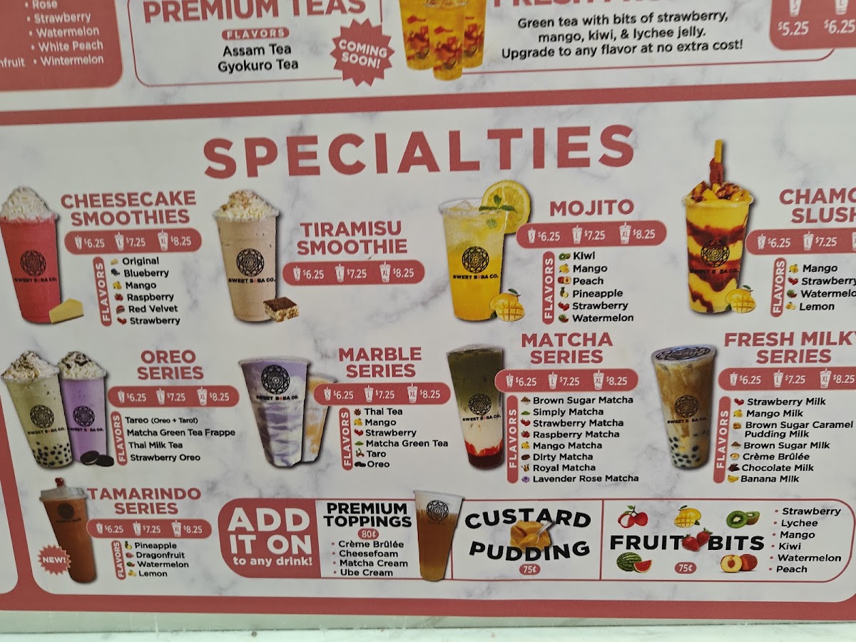 Sweet Boba Co menu board