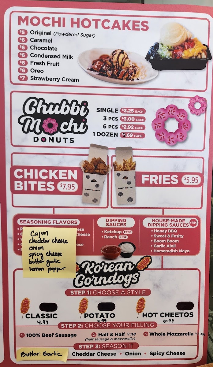 Sweet Boba Co menu board